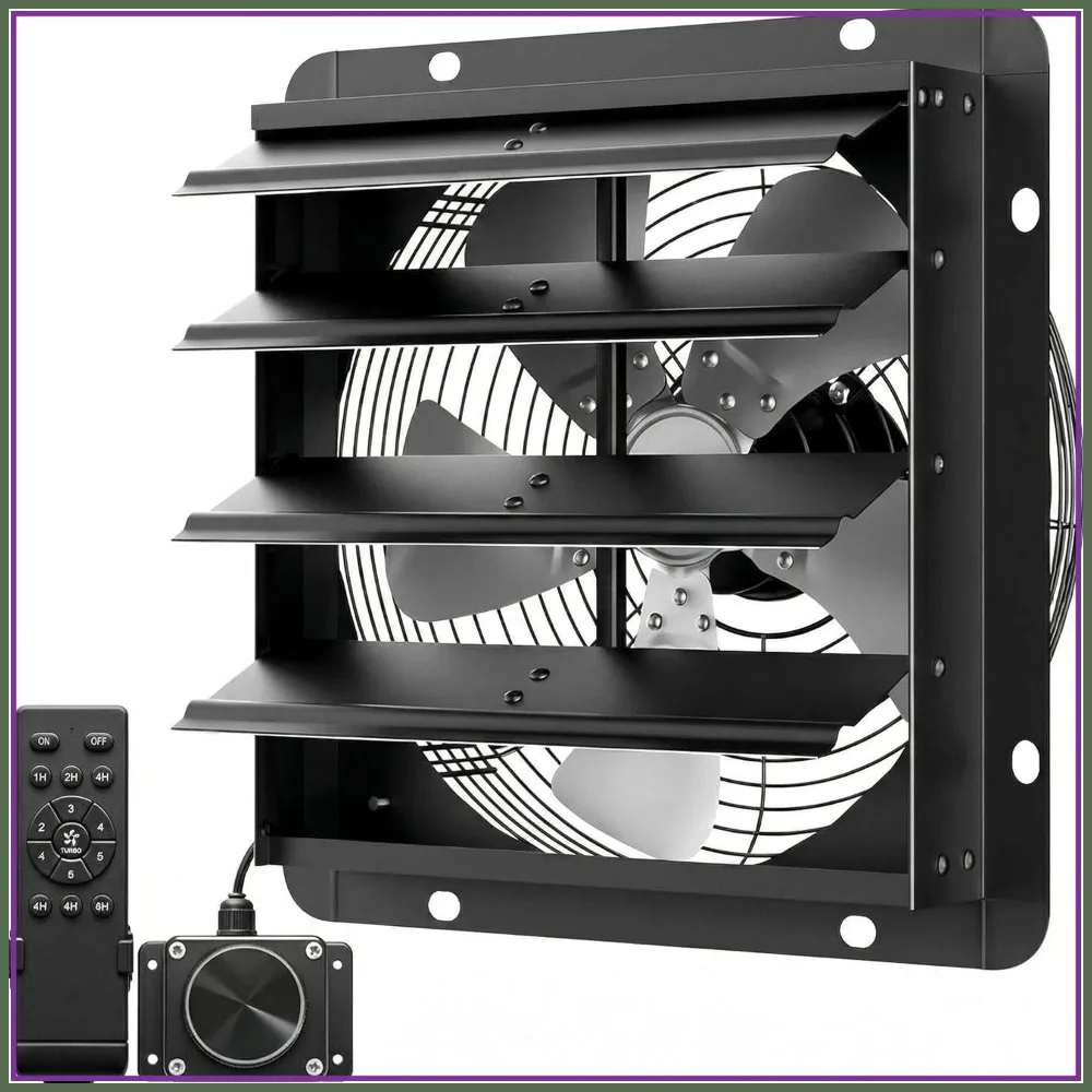 

14-In 5-Blade EC Exhaust Fan with Remote - 2400 CFM 100% Copper Motor Industrial Ventilation-18 Speed 1700 RPM with Timer