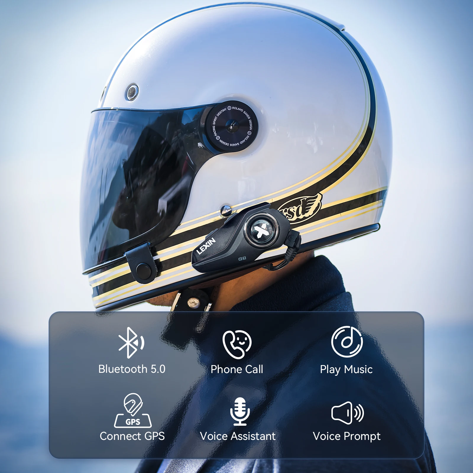 2024 Neue Lexin G1 Motorrad-Bluetooth-Headsets für Helm, Bluetooth 5.0, High-Definition-Lautsprecher, Upgrade der Klangqualität