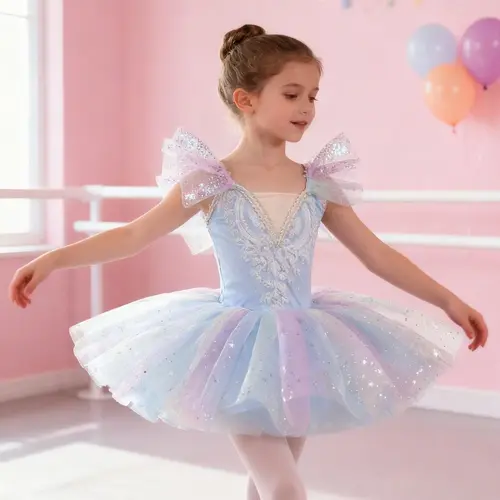 Imagen 1 del producto Vestido de Ballet con lentejuelas para niños, vestido de fiesta moderno, tutú de Ballet, ropa de actuación hinchada, baile