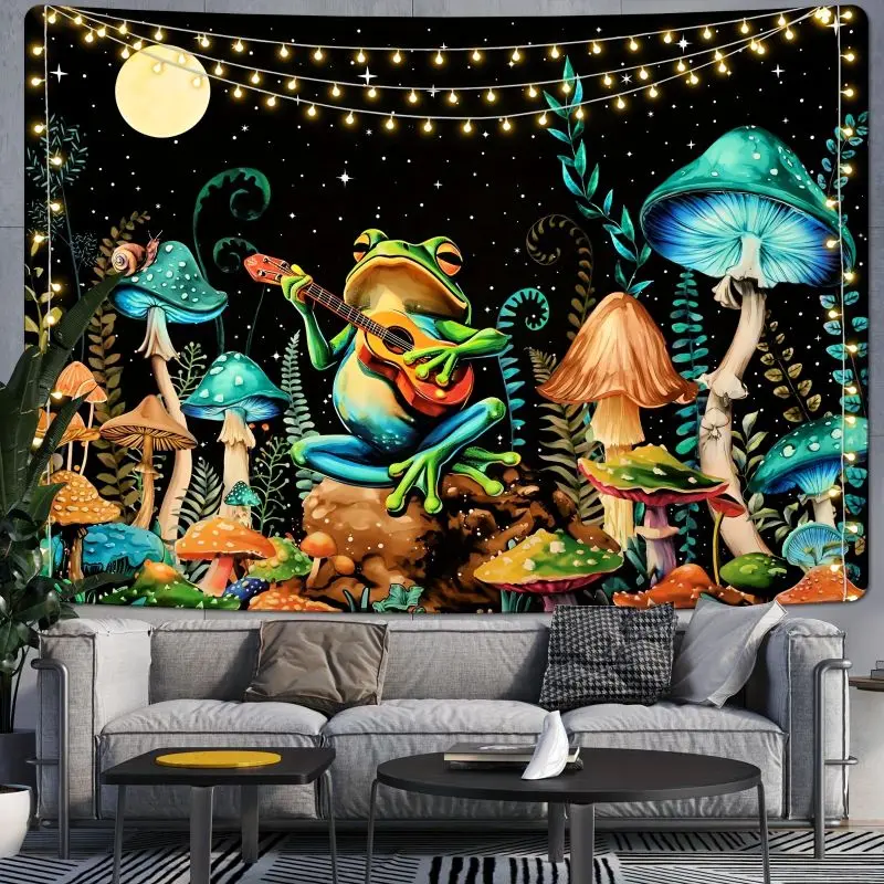 VIKAMA Starry Moon Frog Mushroom Tapestry Psychedelic Forest Wall Hanging Bedroom Dorm Home Decor