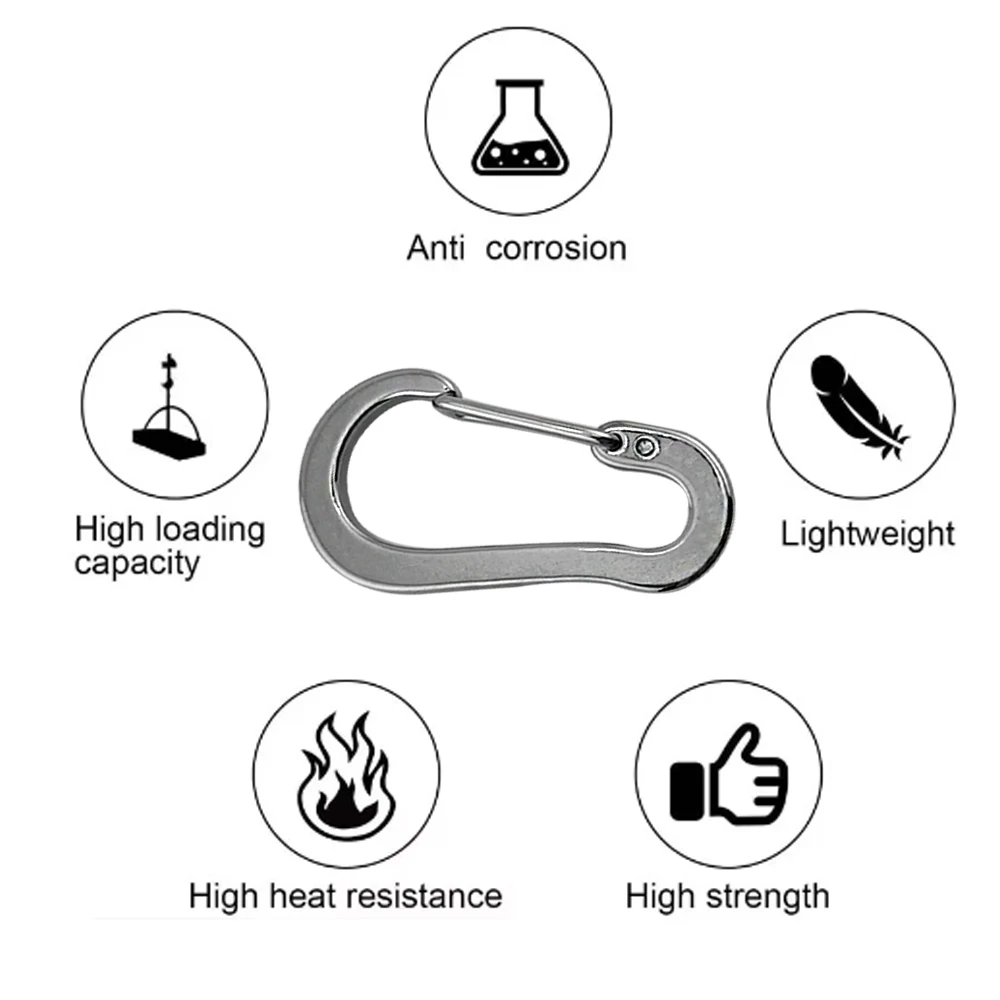 2/5pcs Stainless Steel Spring Keychain Lobster Clasp Buckle Outdoor Camping Mountaineering Buckle Mini D-type Buckle Tool Clips - Image 4