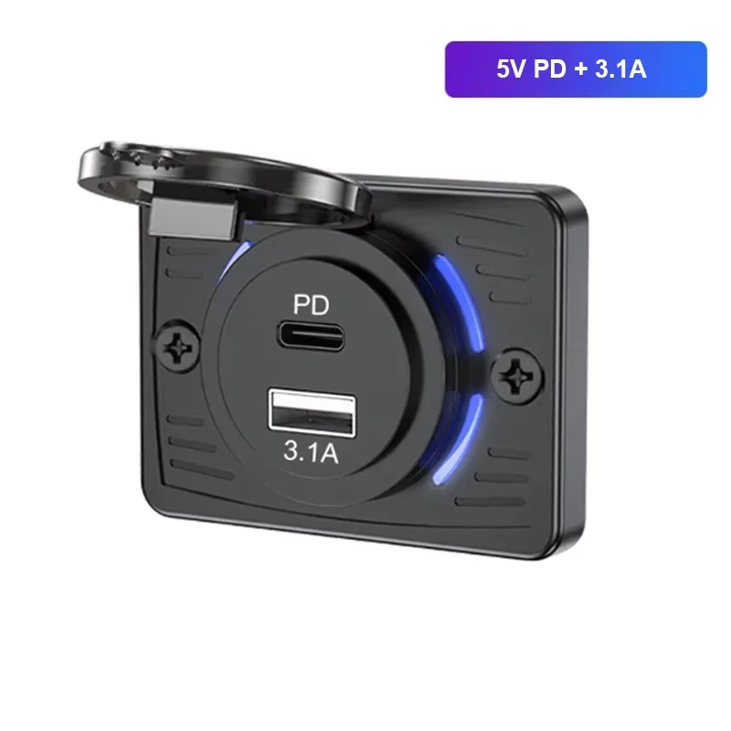 12V-24V Dual USB QC3.0 PD 3,1A/2,1A Autoladegerät Buchse Schnellladung mit Schiebekappe Outlet Panel Adapter für LKW Camper RV