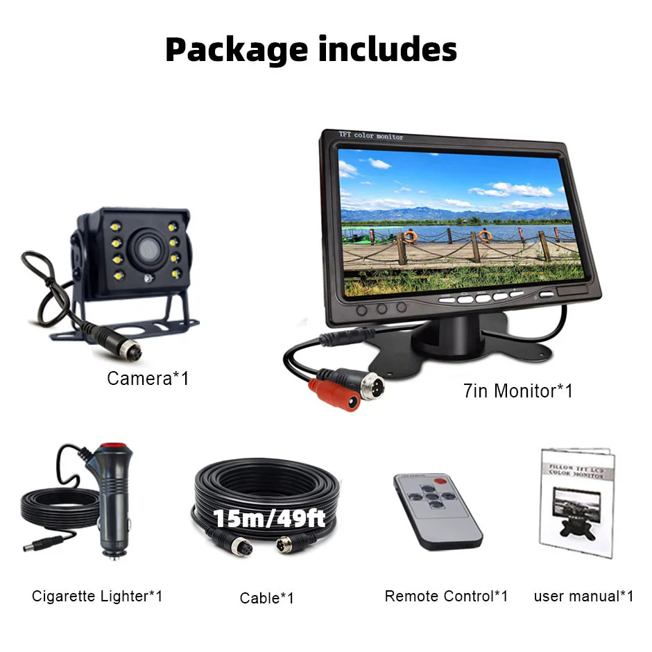 HD Eenvoudig te installeren Back-up achteruitrijcamera met 7 "LCD-kleurenachteruitrijmonitor 12V / 24V voor busvrachtwagen RV-trailer pickups RV-vrachtwagen