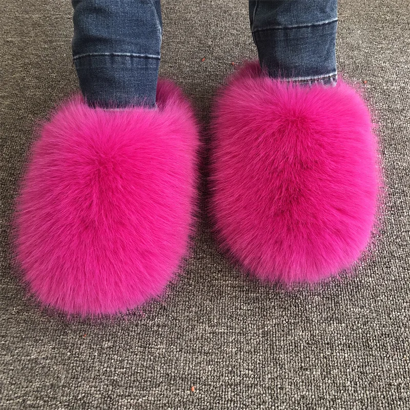 New Coming Women's Faux Fur Fluffy Slippers Autumn Winter Home Floor Shoes Soft EVA Sole Light Weight Female Fashion Slides - view 6