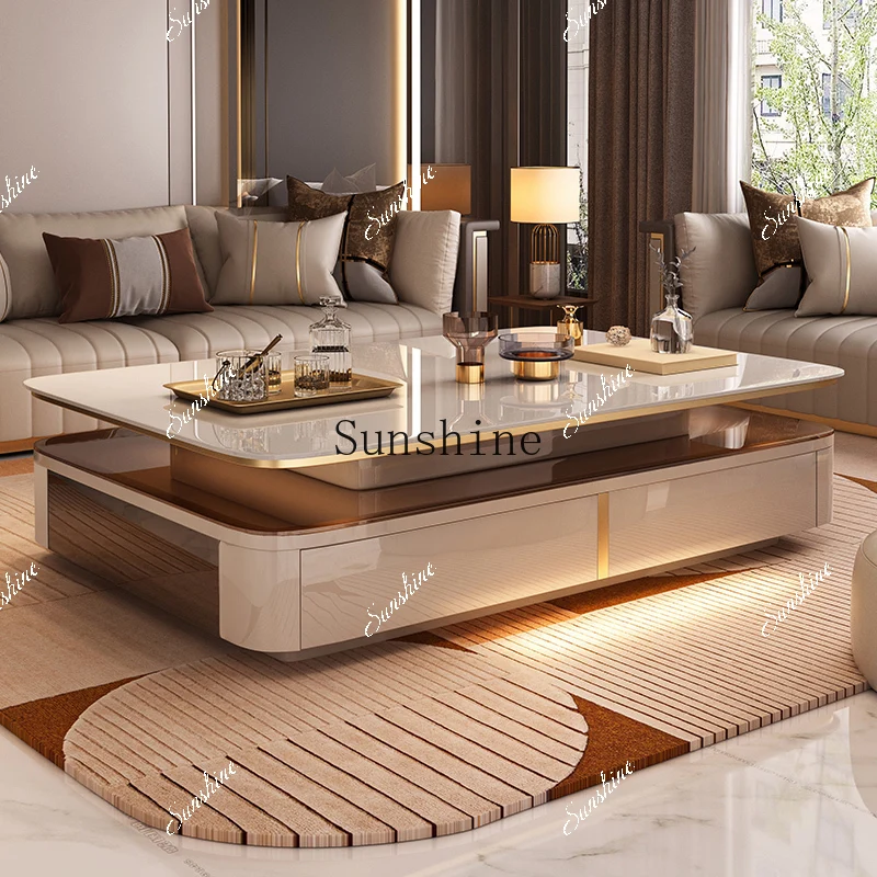 Living room household small apartment 45CM high coffee table double layer Italian simple modern  FT
