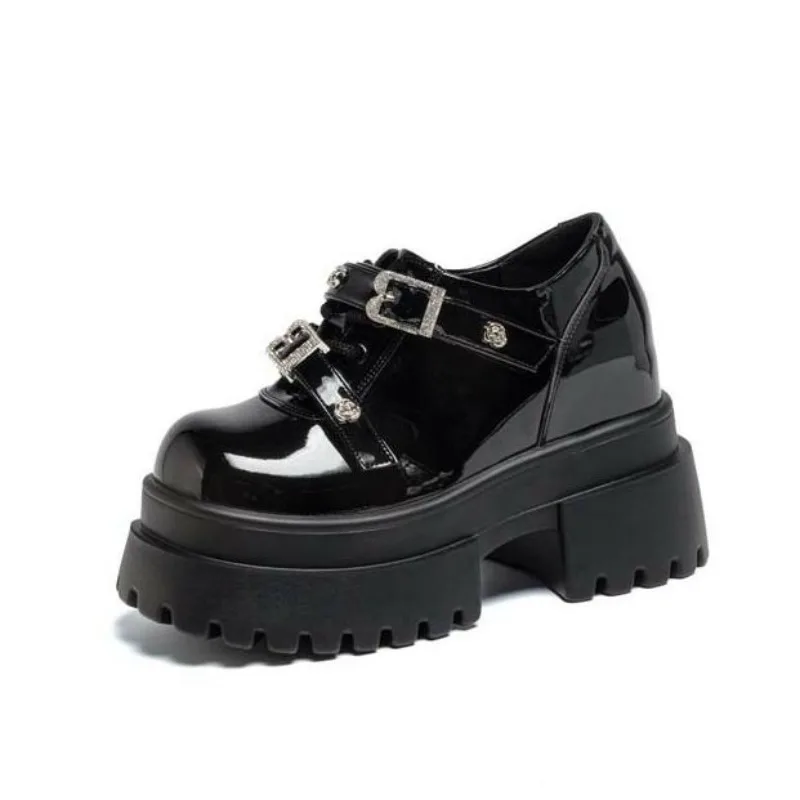 Women Hidden Wedge Chunky Sole Breathable Slip on Summer Casual Petite Princess New Autumn/winter Shiny Leather