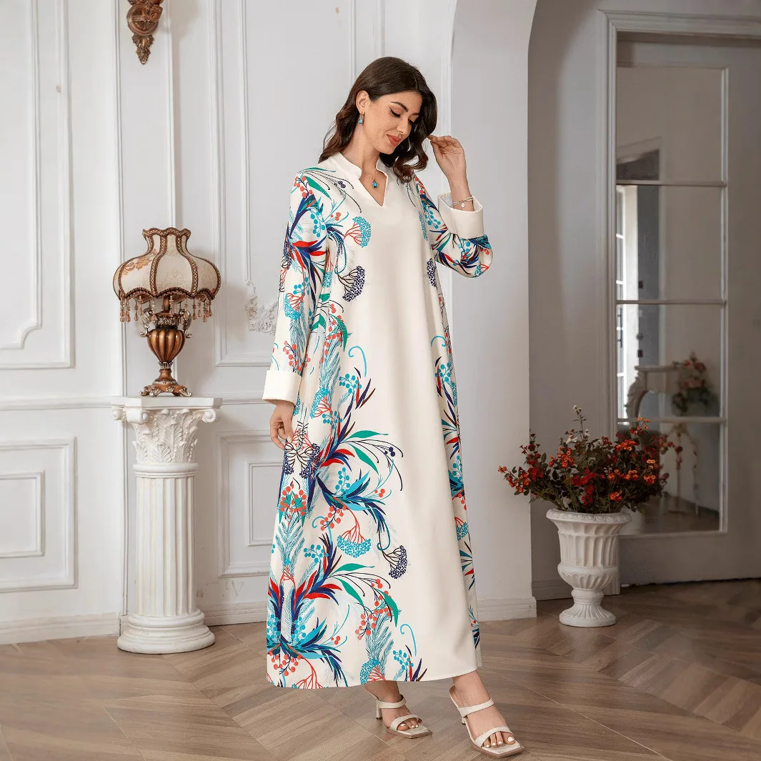 Cross-border Middle East Muslim robe women's dress print V-neck Saudi abaya dress abaya cw43108 3
