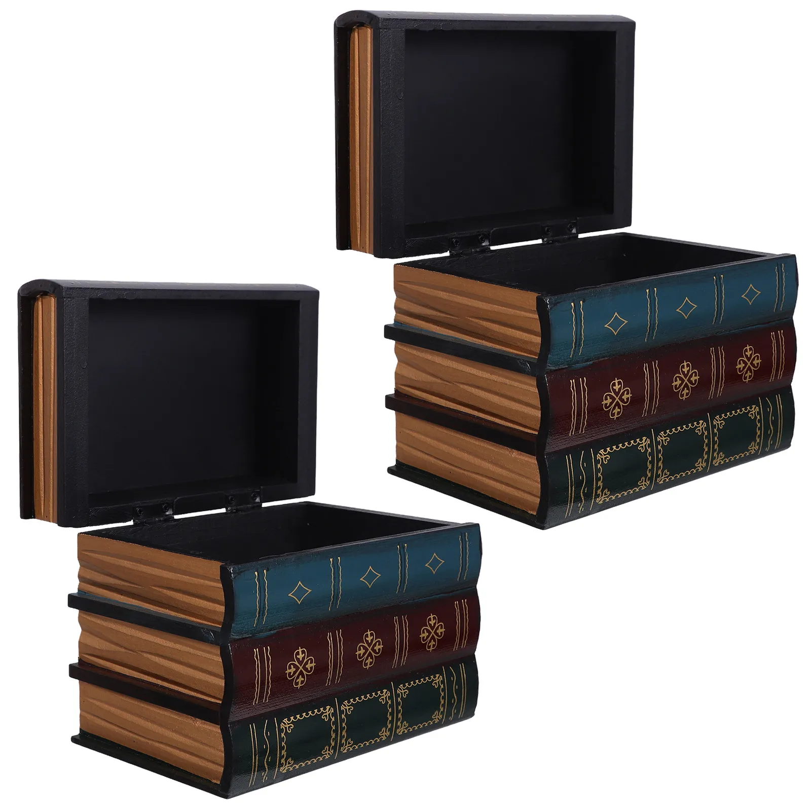 2Sets Book Hidden Safe Wooden Vintage Faux Book Box Decorative Storage Case for Money Cash Desktop Storage and Display Box