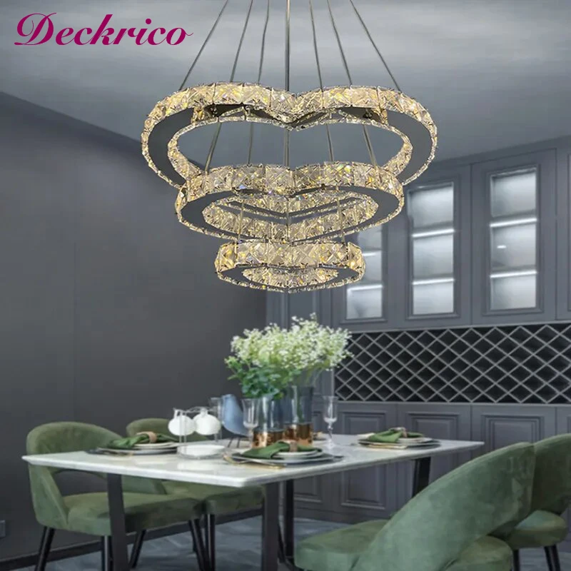 Modern Heart Crystal Chandelier Pendant Lighting Home Decor Led Ceiling Lamp Fixtures For Dining Room Lustres Hanging Lighting