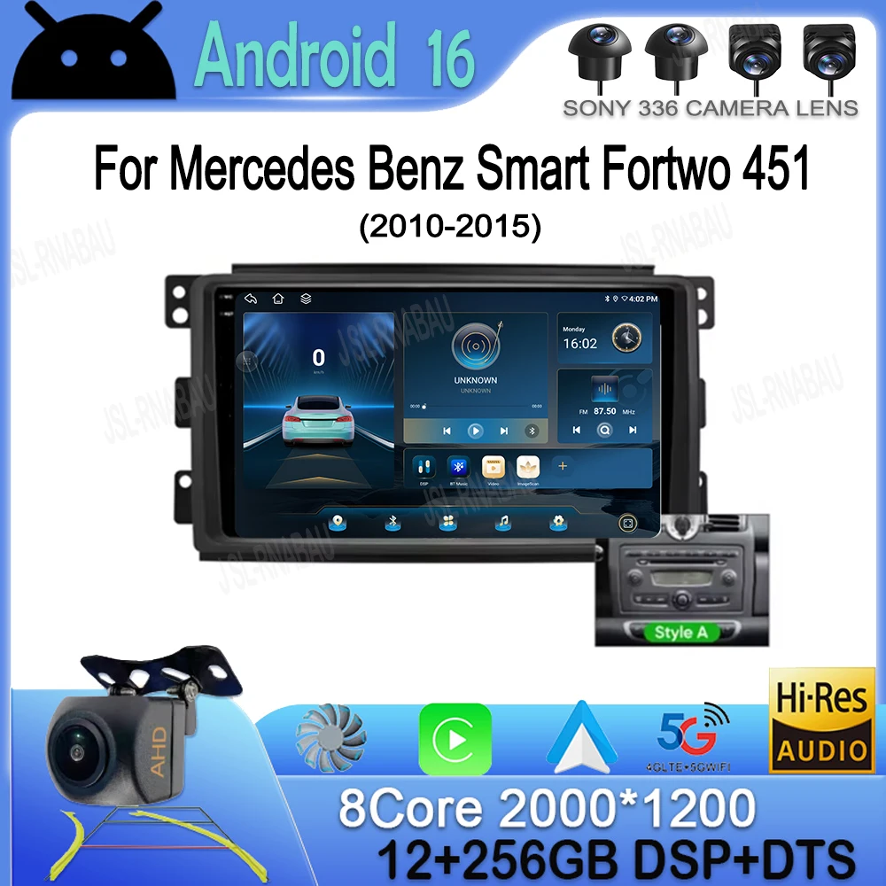 Car Radio Android 16 For Mercedes Benz Smart Fortwo 451 2010 - 2015 Multimedia Player Carplay Auto GPS Navigation RDS Autoradio