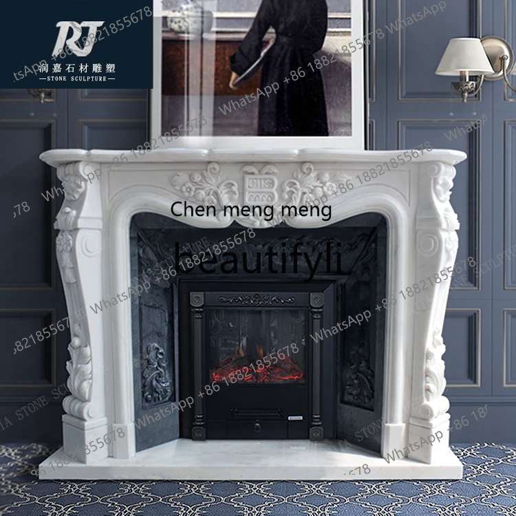 

Q178 Marble fireplace Stone fireplace European retro living room decorative fireplace rack custom