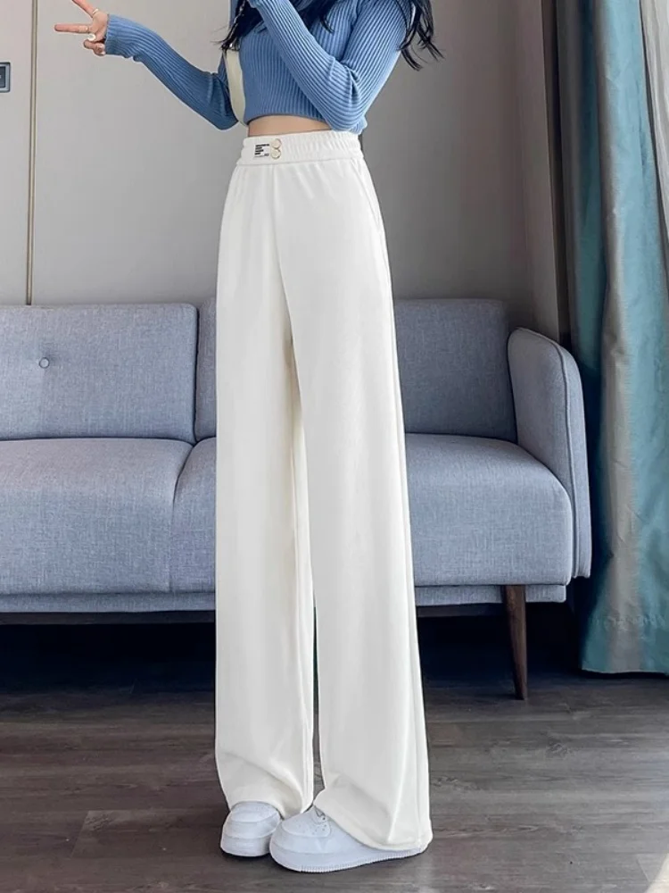 

Thiened Fce Narrow Wide Leg Women's Pants Spring Autumn Winter Casual Drapey Floor-Length Straight Leg Pants plus Size O...