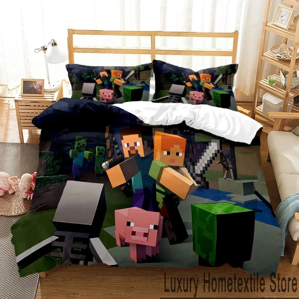 3D Mine Sandbox Games Duvet Cover Cartoon Bedding sets Soft Quilt Cover and Pillowcases for Teens Kids SingleDoubleQueenKing