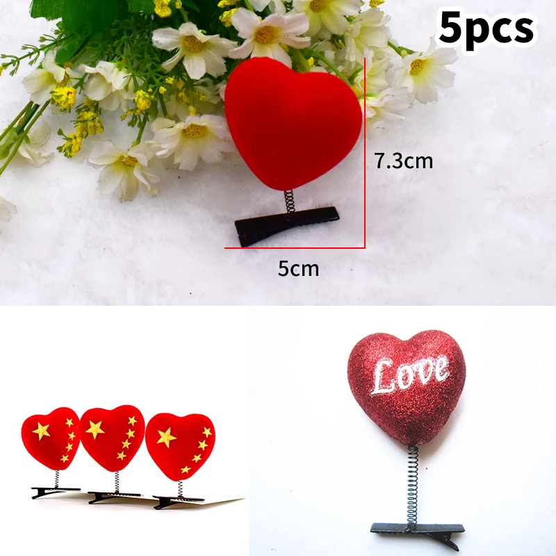 5Pcs/Lot Fashion Cute Children 3D Red Love Heart Plush Hairpin Stage Performance Headdress Women's Spring Hairpin Accessories