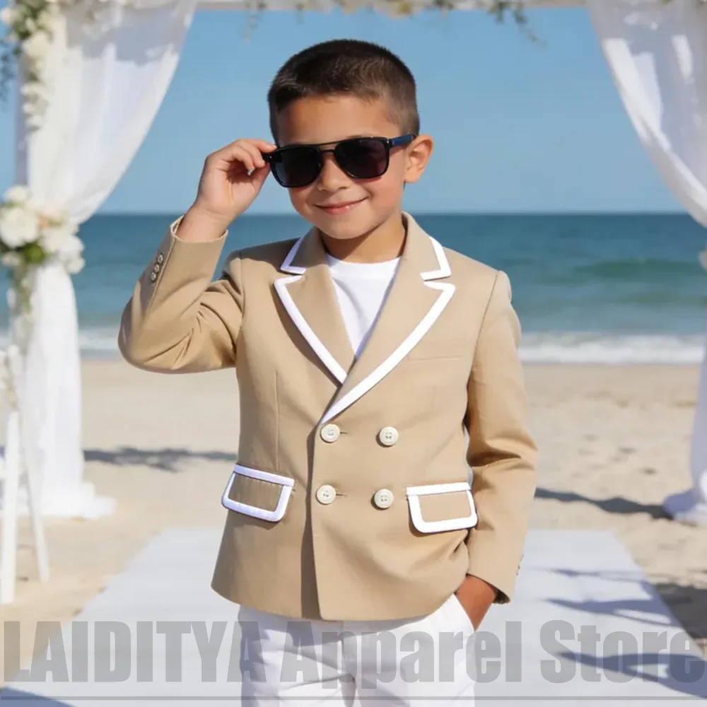 Boys Formal Suit 2 Piece Double Breasted Blazer with White Trousers Fashion Outfit For Daily Casual Page Boy Wedding Party