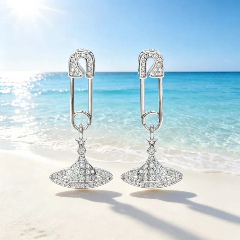 925 Sterling Silver Full Diamond Pin Planet Earrings for Women's Niche Earrings Design Classic Saturn Full Diamond Earrings
