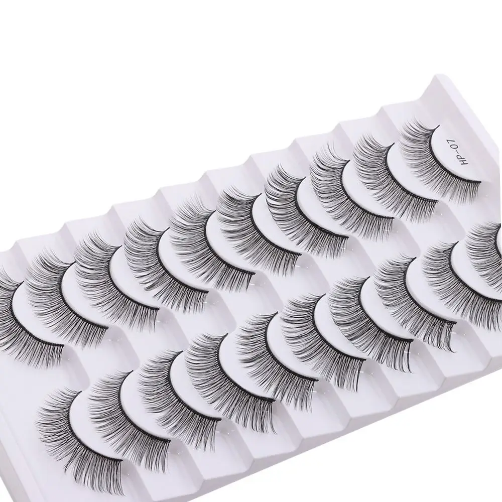 10 Paar Damen-Schönheit, natürliche lange falsche Wimpern, schwarzer Stiel, flauschige Manga-Wimpern, weiches Kreuz, 3D-Nerzwimpern, Augen-Make-up-Werkzeug