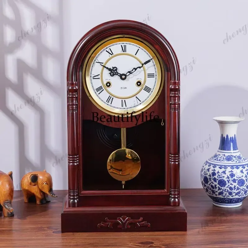 for Pure Copper Movement Mechanical Seat Clock Living Room Old-fashioned Solid Wood Timing Pendulum Clock Winding Chain Retro