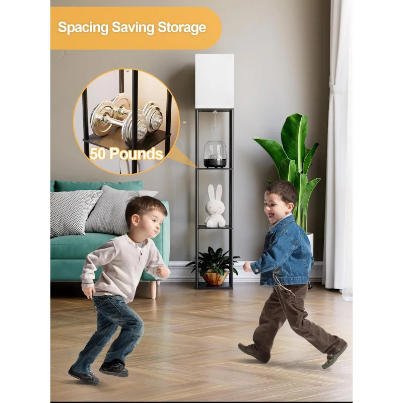 Floor Lamp with Shelves for Living Room White, Shelf with 3 CCT LED Bulb, Corner Display Standing Column