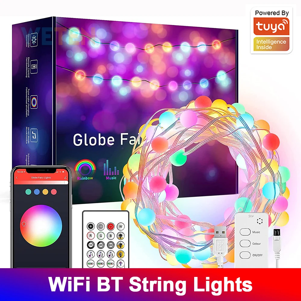 Tuya WiFi Smart Fairy Lights Outdoor Waterproof RGB String Lights USB APP Control Music Garland Lights With Alexa Google Home