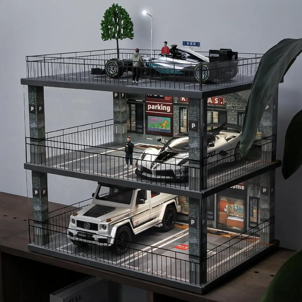 

Витрина для моделей автомобилей 1:18 с LED-подсветкой, пылезащитным чехлом и диорамой-гаражем для коллекционных металлических моделей