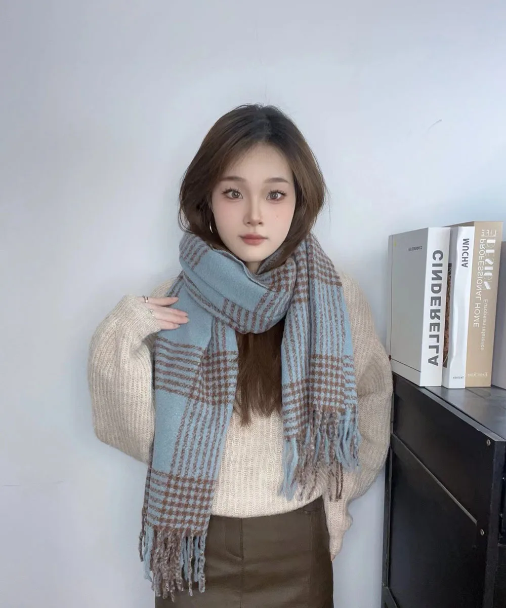 2024 Autumn Winter Casual Women Classic British Plaid Scarf Imitation Cashmere Female Soft Shawl Trend Warm Scarf