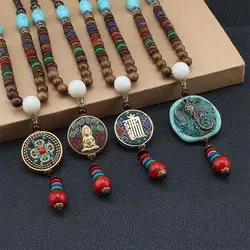 7 Styles New Handmade Nepal Buddhist Mala Bead Elephant Pendant Necklace Ethnic Wooden Bead Long Jewelry Lucky Necklace New