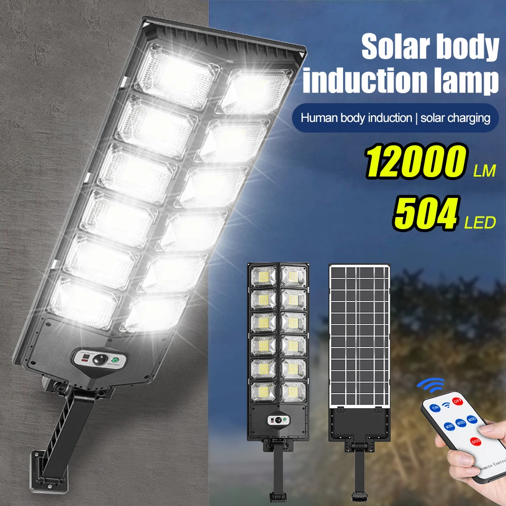 400W 12000LM 504LED Super Bright Solar Street Light PIR Motion Sensor 9000mAH Flood Lights IP66 Waterproof Garden Security Lamp