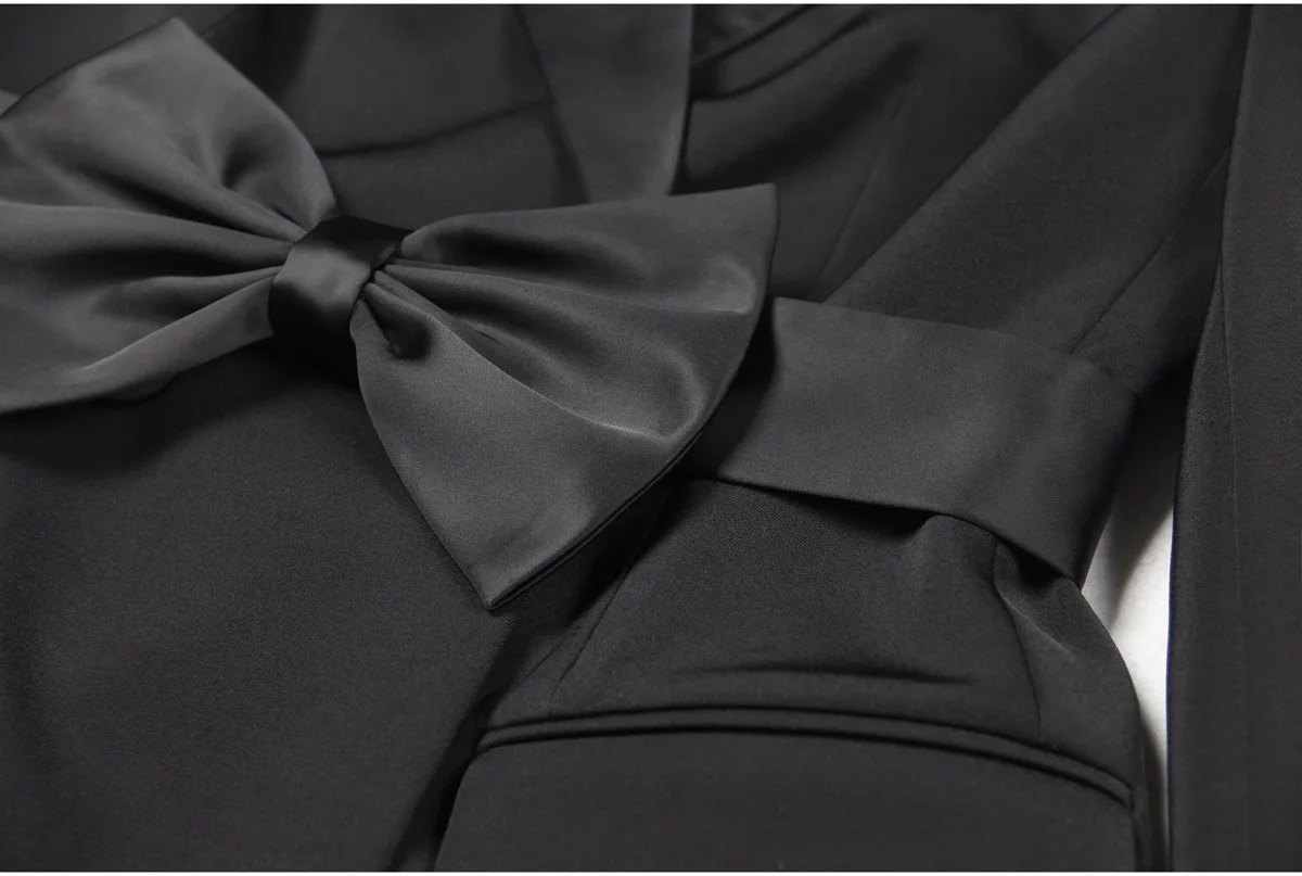 2024 Autumn/Winter New Fashion office party High-End Bowknot Belt Slim-Fit Long-Sleeve Blazer elegant formal Dress for Women