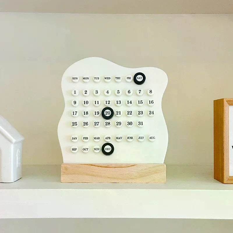 1pc Wood Perpetual Calendar Montessori Calendar Cute Desk Calendar Adjustable Week Month Date Display Calendar Home Office Desk