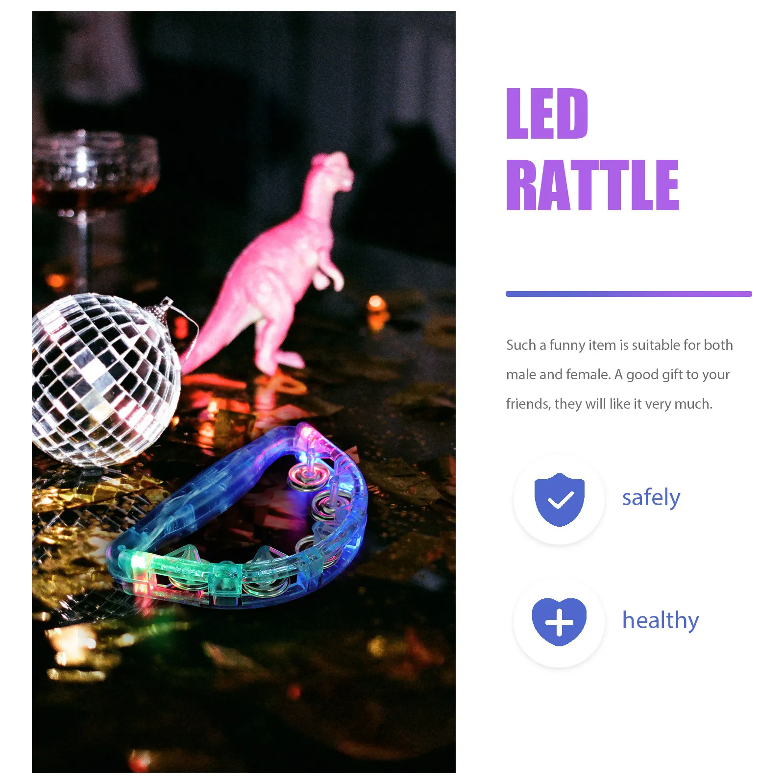 2Pcs Fashionable LED Light Rattle for Bars Parties Ktv Events Dynamic Flashing Handheld Glow Prop Eco Friendly Plastic Rattles