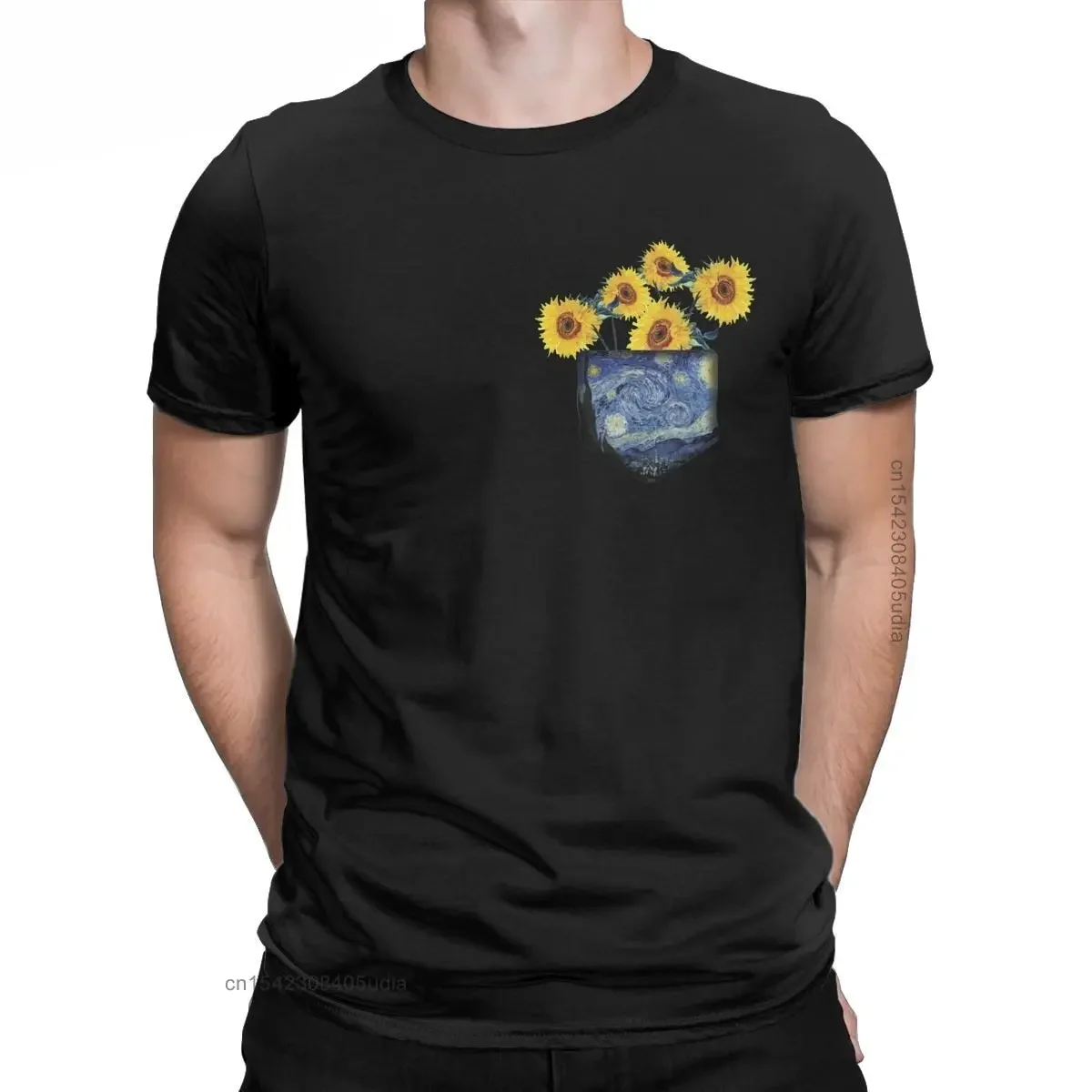 

Men Tshirt Pocket Full Of Sunshine Funny Cotton Tee Shirt for Men Van Gogh Sunflowers T Shirts Vintage Camisa Unique