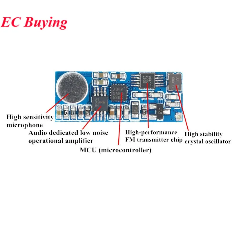 5Pcs/1pc Mini Mono Single Channel Transmitter FM Wireless Transmitting Microphone Module Serial Port Control USB TTL 76M-108MHz