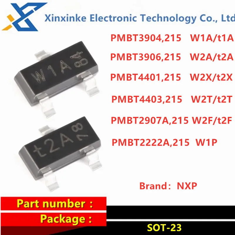 

100PCS PMBT3904,215 PMBT3906,215 PMBT4401,215 PMBT4403,215 PMBT2907A PMBT2222A SOT-23 W1A t2A W1P t2F W2T Transistor NPN Triode
