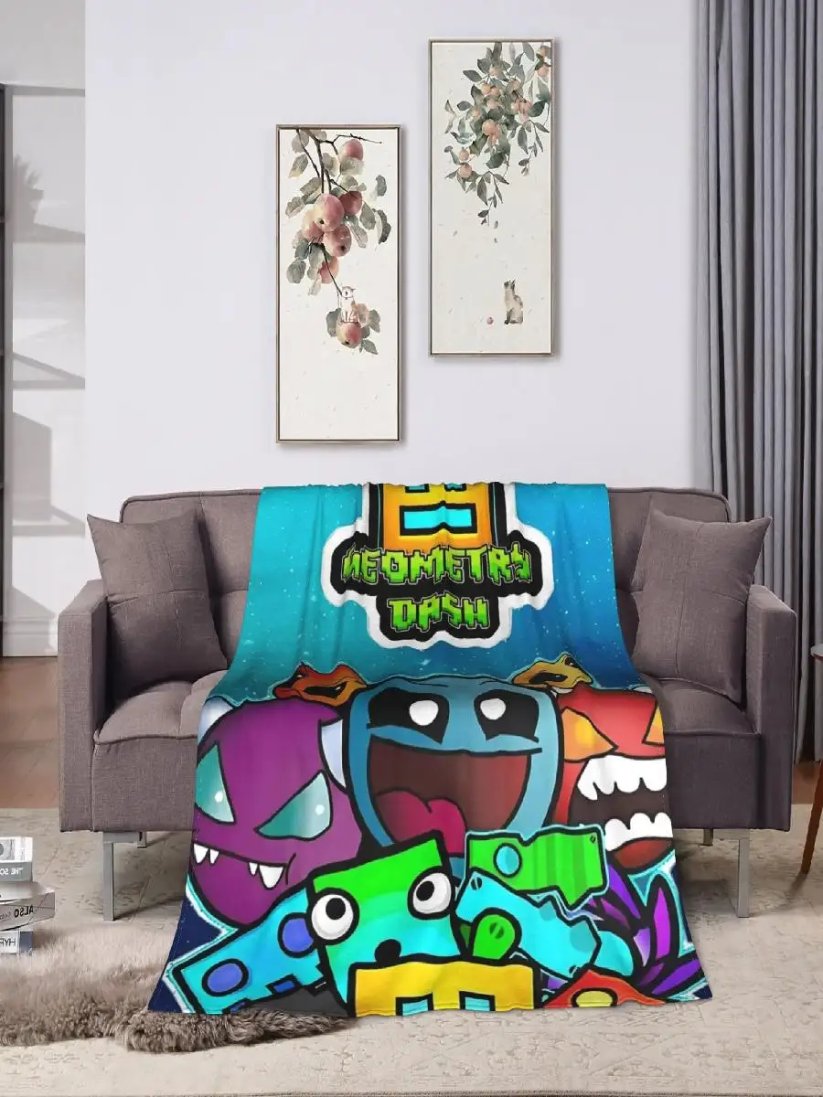 Super Warm Flannel Throw Blanket with Geometric Design for Sofa Bed Living Room  Ideal for Travel and Gaming Enthusiasts