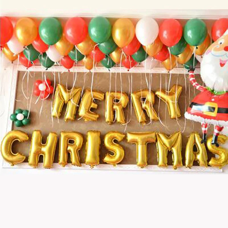 

16 Inch Merry Christmas Letter Aluminum Foil Balloon Set For Christmas Party Decoration Balloons Used For Christmas Decoration