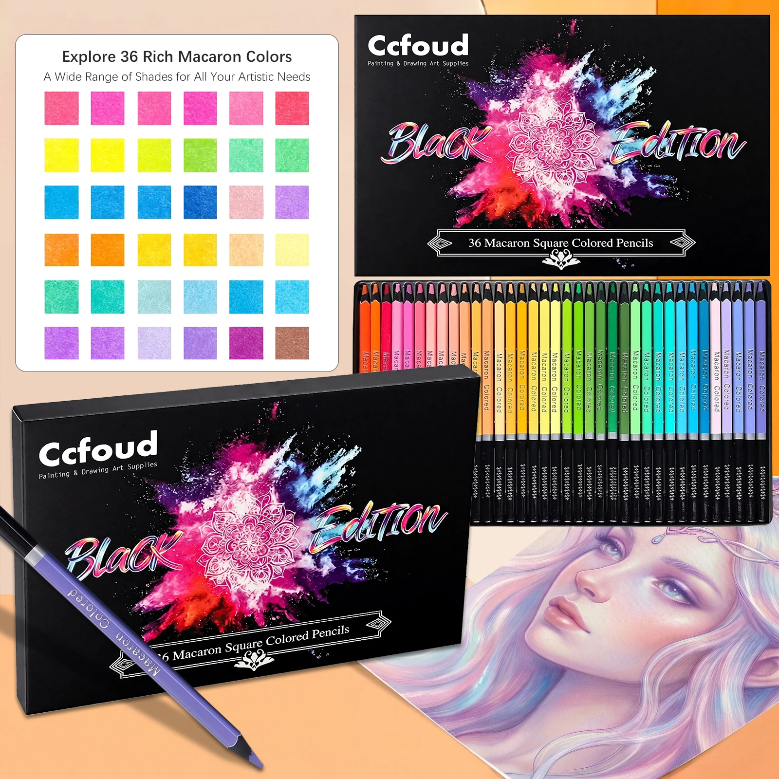 16-120Pcs Macaron Square Colored Pencils,Soft Core,Pastel/Skin Tone/Fluorescent Oil-Based,Adult Coloring Sketching Art Gift
