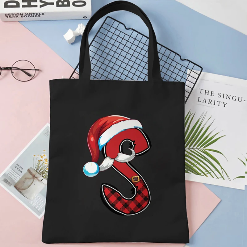 حقائب النساء عيد الميلاد موضوع حقيبة قماش قنب مضحك A-Z 26 الأبجدية حفلة عيد الميلاد حقيبة يد للمراهقين موضة حمل حقيبة للسيدات