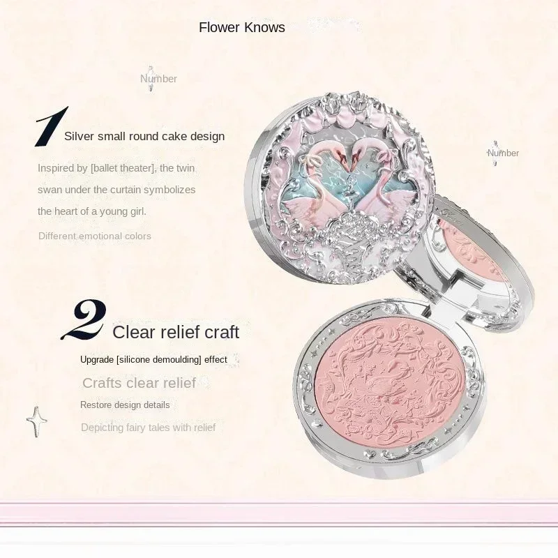 Flower Konws Swan Ballet Blush goffrato Waterproof Long Lasting Easy Color Natural Peach Blush Makeup Women Face Blush Palette