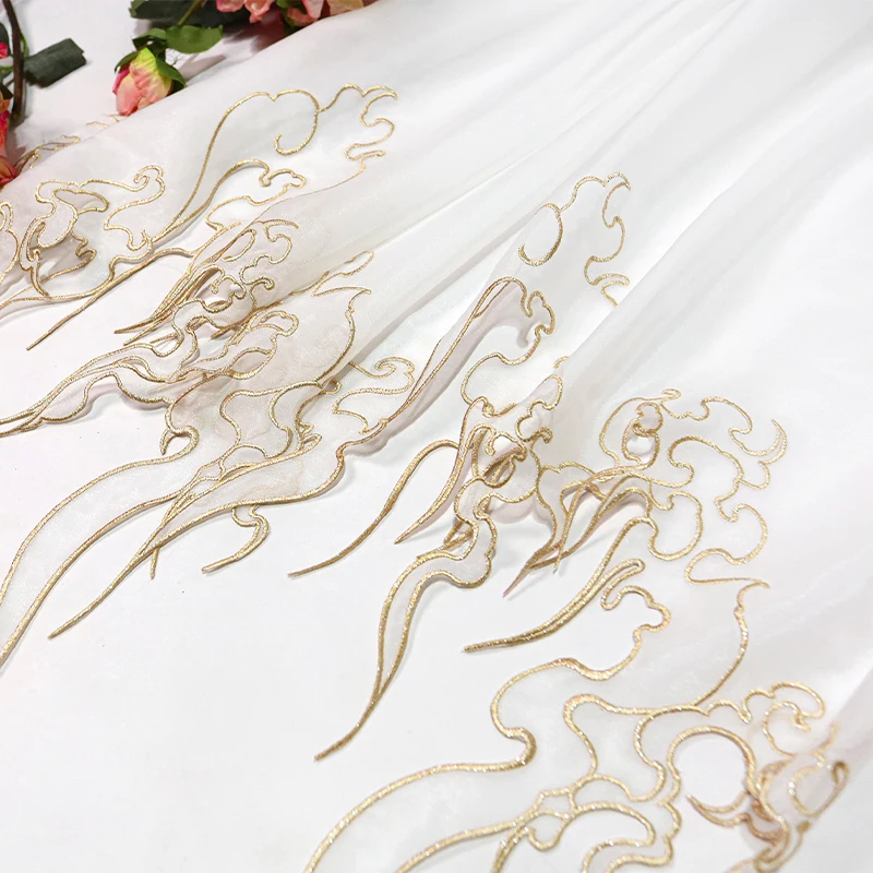 

Lotus Leaf Chiffon Fabric Gradient Embroidery Tulle Organza for DIY Hanfu Shirts Doll Clothing Sewing Chinese Style Craft