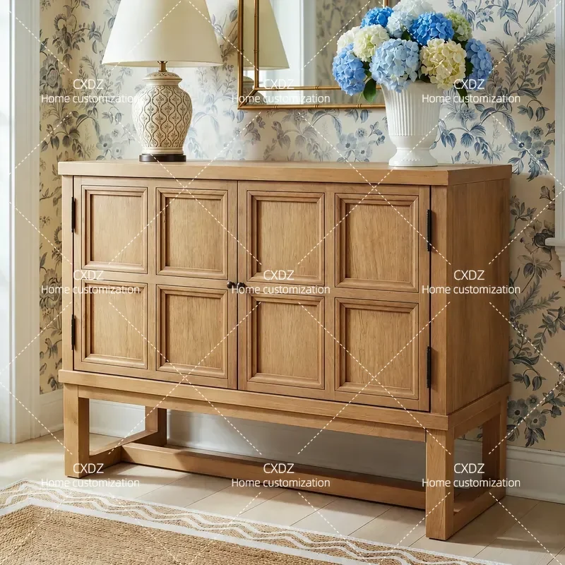 American Retro Solid Wood Dining Side Cabinet Living Room Storage Locker Multi Functional Large Capacity Entrance Hallway