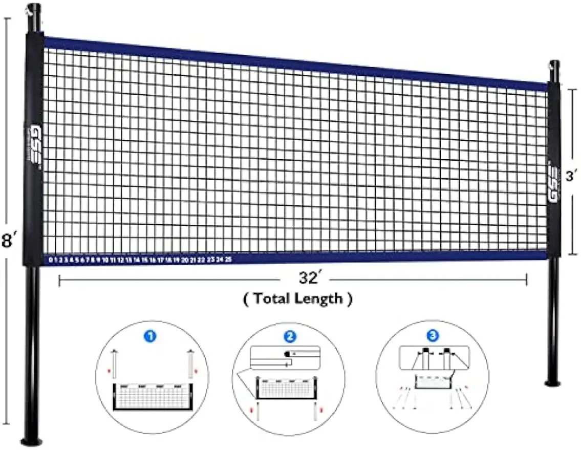 Outdoor Volleyball & Badminton Combo Set for Backyard, Park, Beach - Includes Net, Poles, Racquets