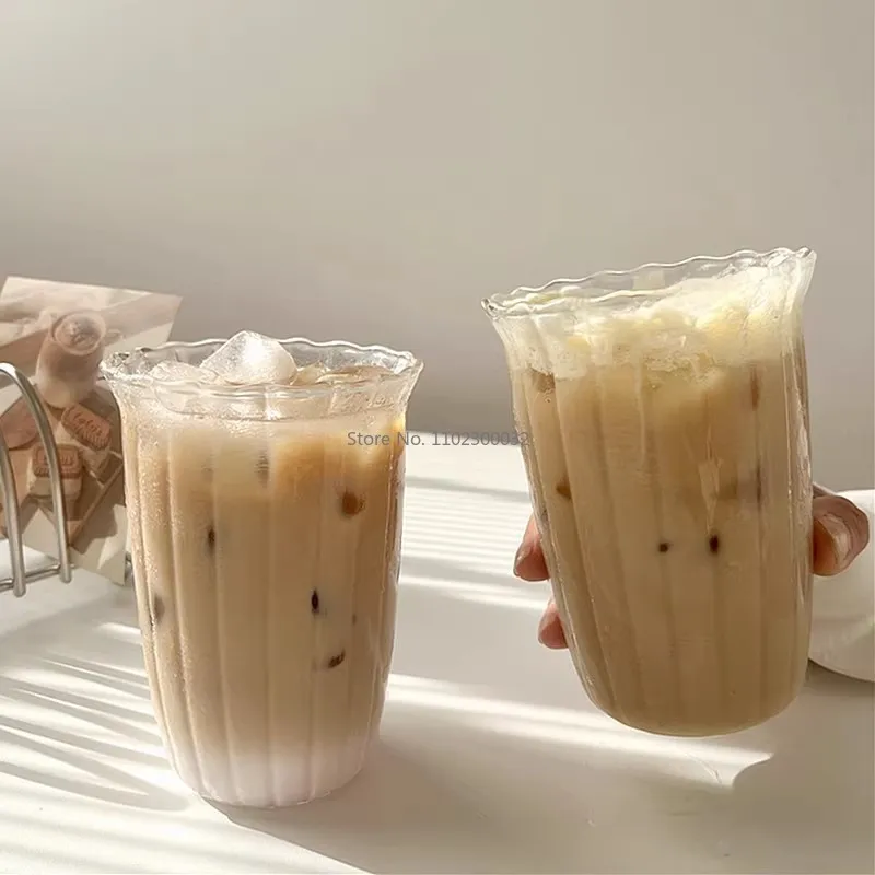 Transparent  Ribbed Latte Coffee Cup Cocktail Glasses Vertical Grain Phnom Penh Glass Water Cup Juice Cup Coffee Whiskey Cups