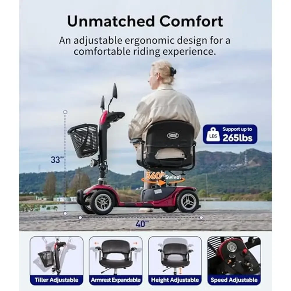 All Terrain Mobility Scooter Seniors Folding Power Wheelchair with Seat Rearview Mirrors Horn & Basket FSA & HSA Eligible 37