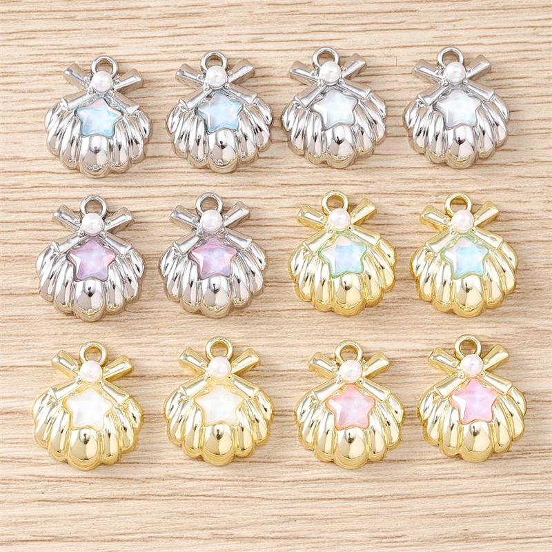 

5pcs 15x18mm Cute Crystal Metal Shell Starfish Charms Pendants for Making Necklaces Earrings Accessories DIY Jewelry Findings