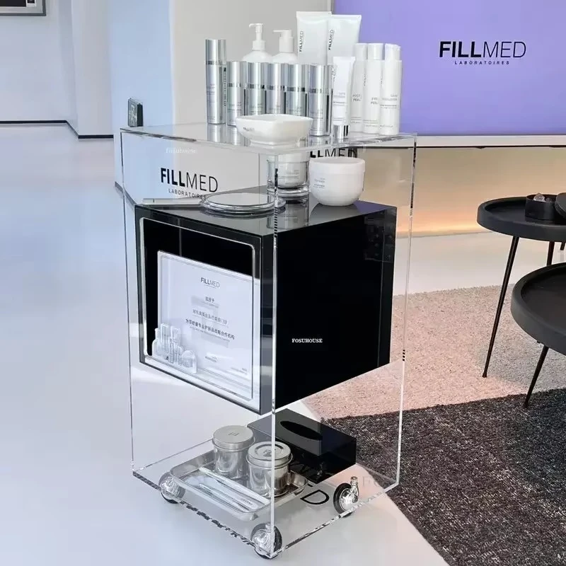 Acrylic Transparent Tool Trolley Storage Rack Beauty Salon Creative Auxiliary Cart Living Room Multi-Layer Storage Trolley