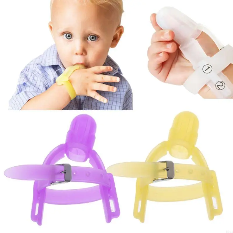 Protector dedo para niños, guante para morder silicona no tóxica con muñequera para chupar pulgar