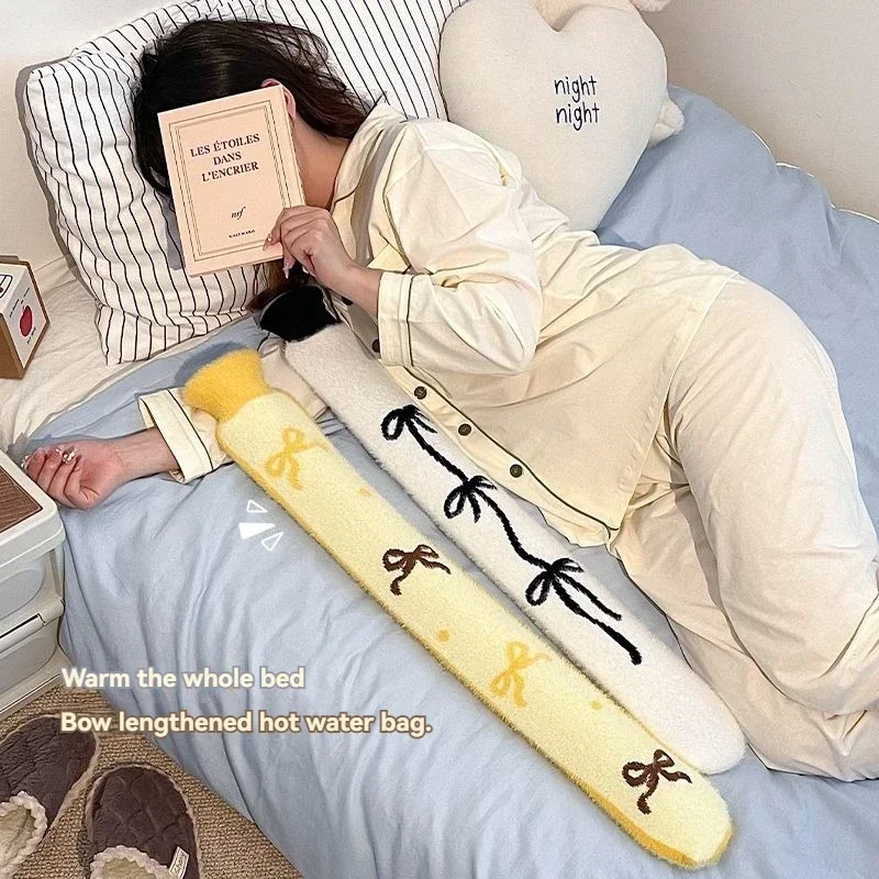 

75x10.5cm Long Hot Water Bottles Bag Cute Removable Cover Extra Long Rubber Hot Water Bottle Waist Hand Foot Warmer G5C2T6
