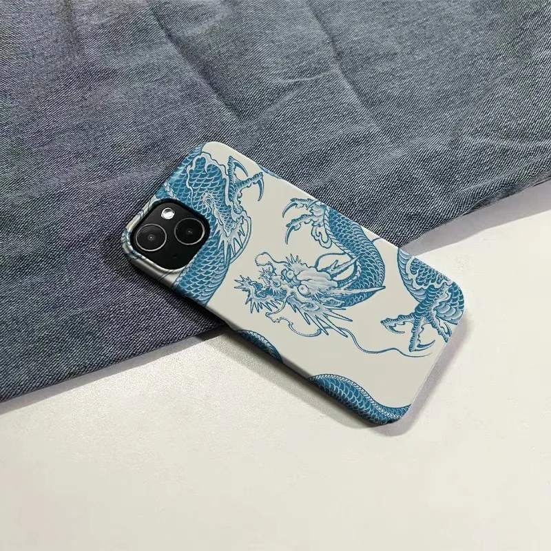 Ins الكورية الأزرق رسم التنين قضية الهاتف آيفون 16 15 14 13 12 11 برو ماكس X XS XR XSMax 7 8 زائد لامعة فيلم الصلب غطاء الكمبيوتر #4