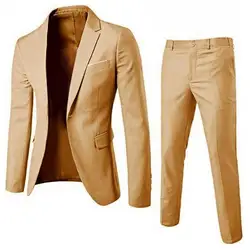 1 Set Trendy Men Suit Anti Deformation Formal Suit Turndown Collar Pure Color One Button Suit Set  Daily Wear